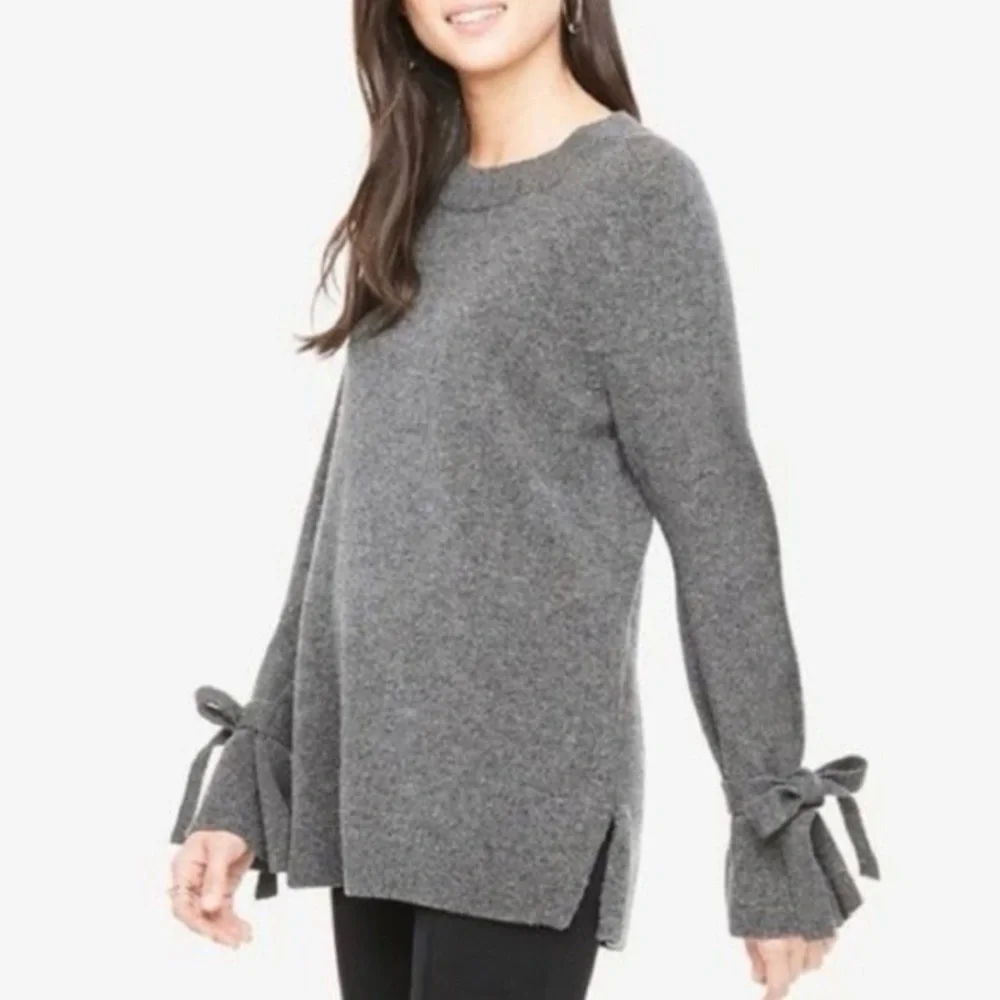 Zara Charcoal Gray Sweater with Bow Accents